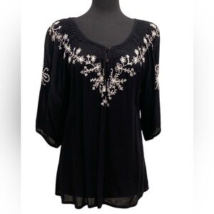 Nomadic Traders Black & White Long Sleeve Boho Blouse - Size M